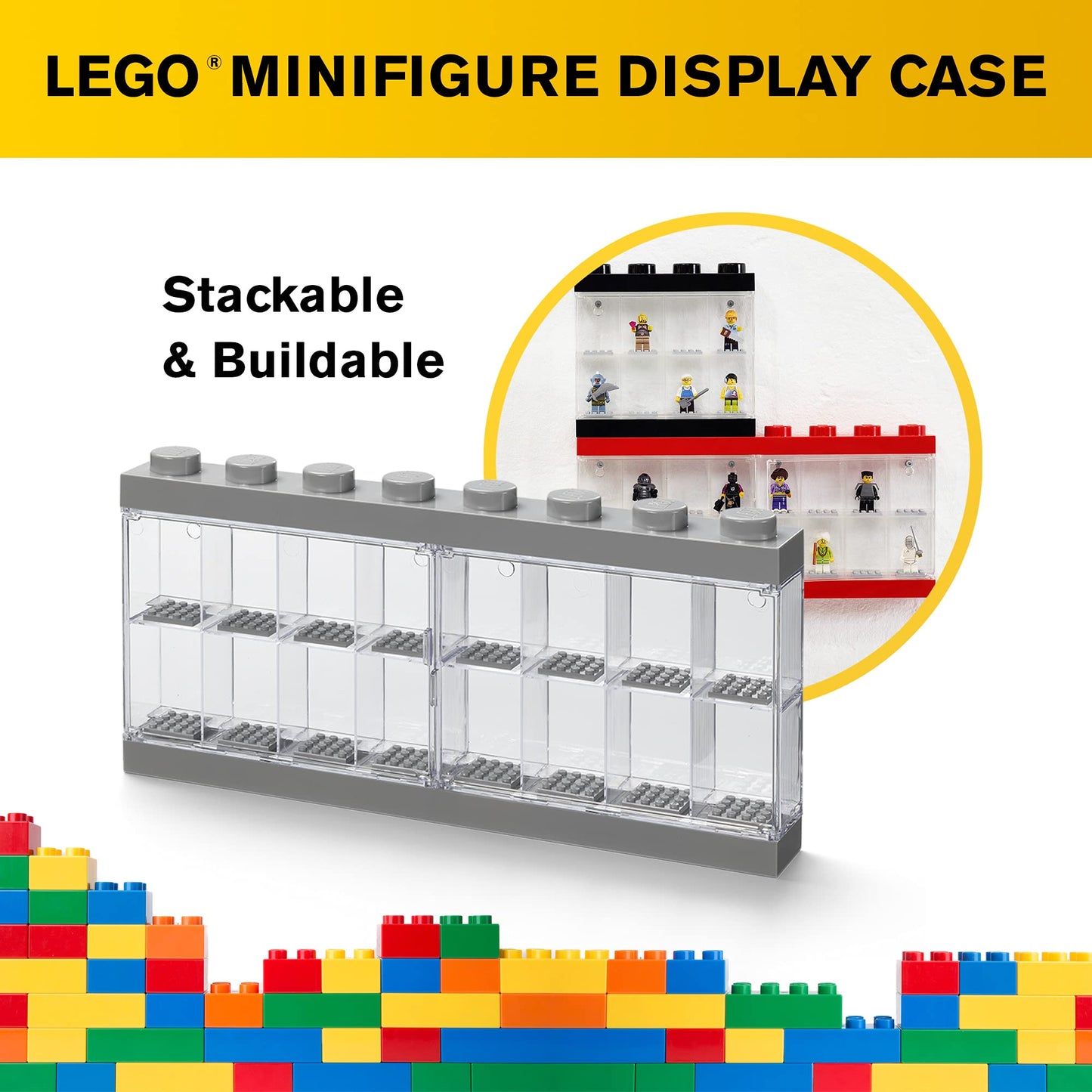 LEGO Minifigure 16 Compartment Display Case | Grey