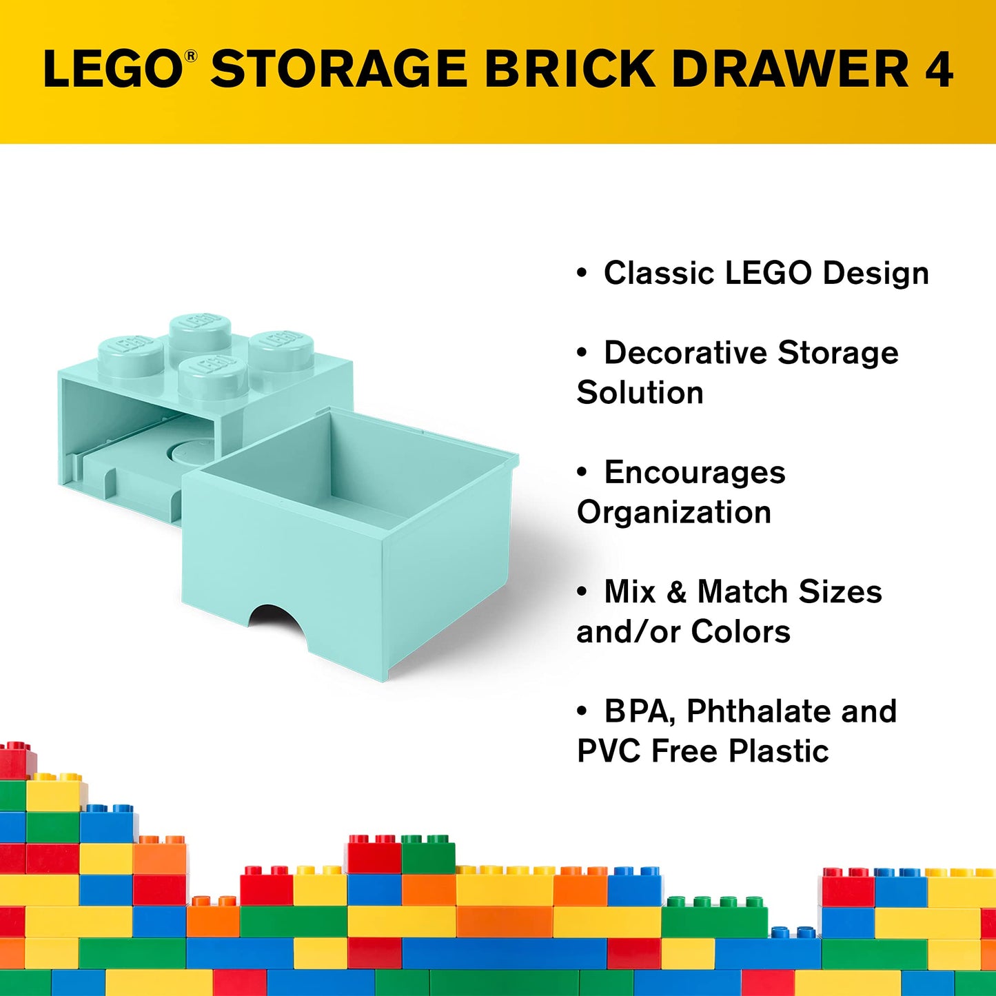 Lego Brick 4 Knobs, 1 Drawer, Stackable Storage Box