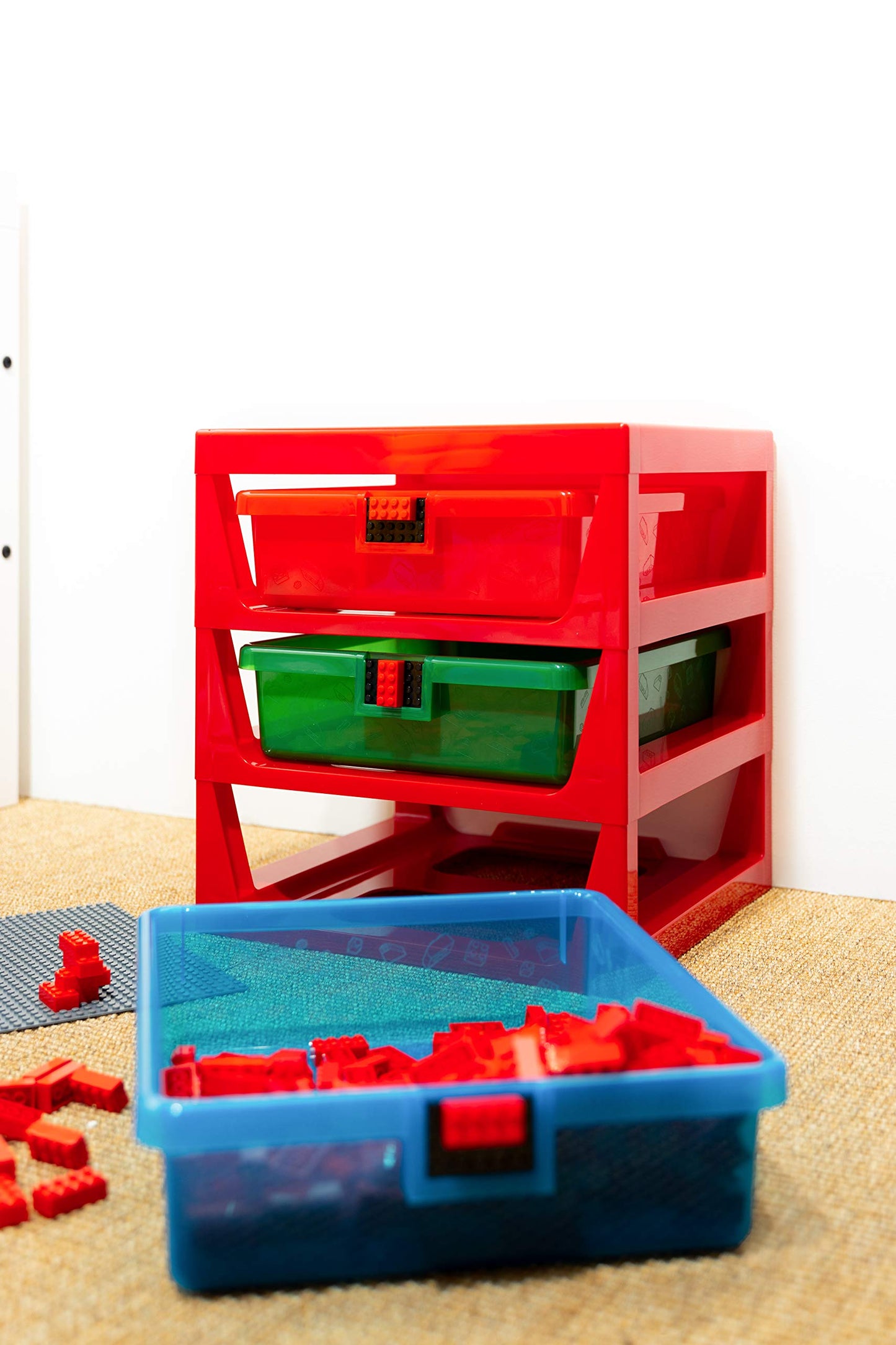 Room Copenhagen Lego 3-Drawer Plastic Storage Rack System, 13-2/3 x 12-3/4 x 15 in, Red