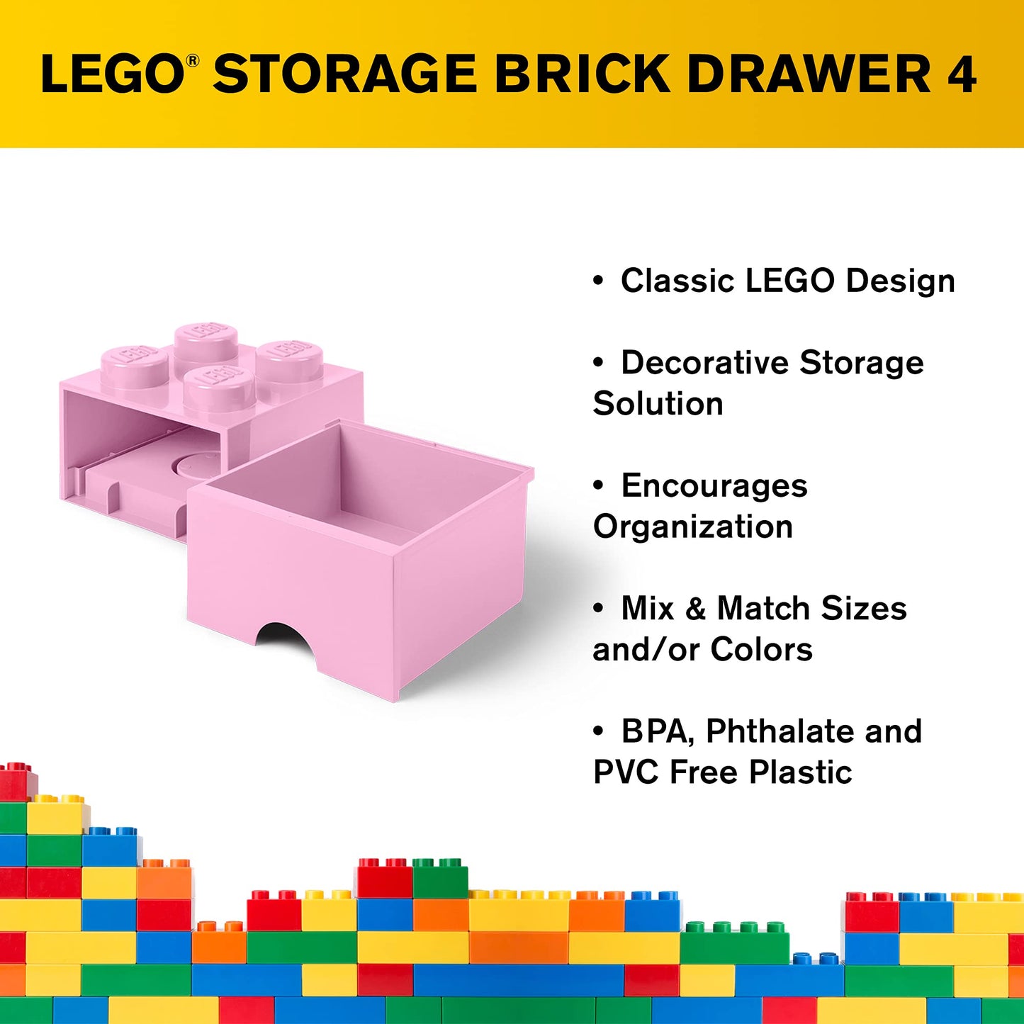Lego Brick 4 Knobs, 1 Drawer, Stackable Storage Box