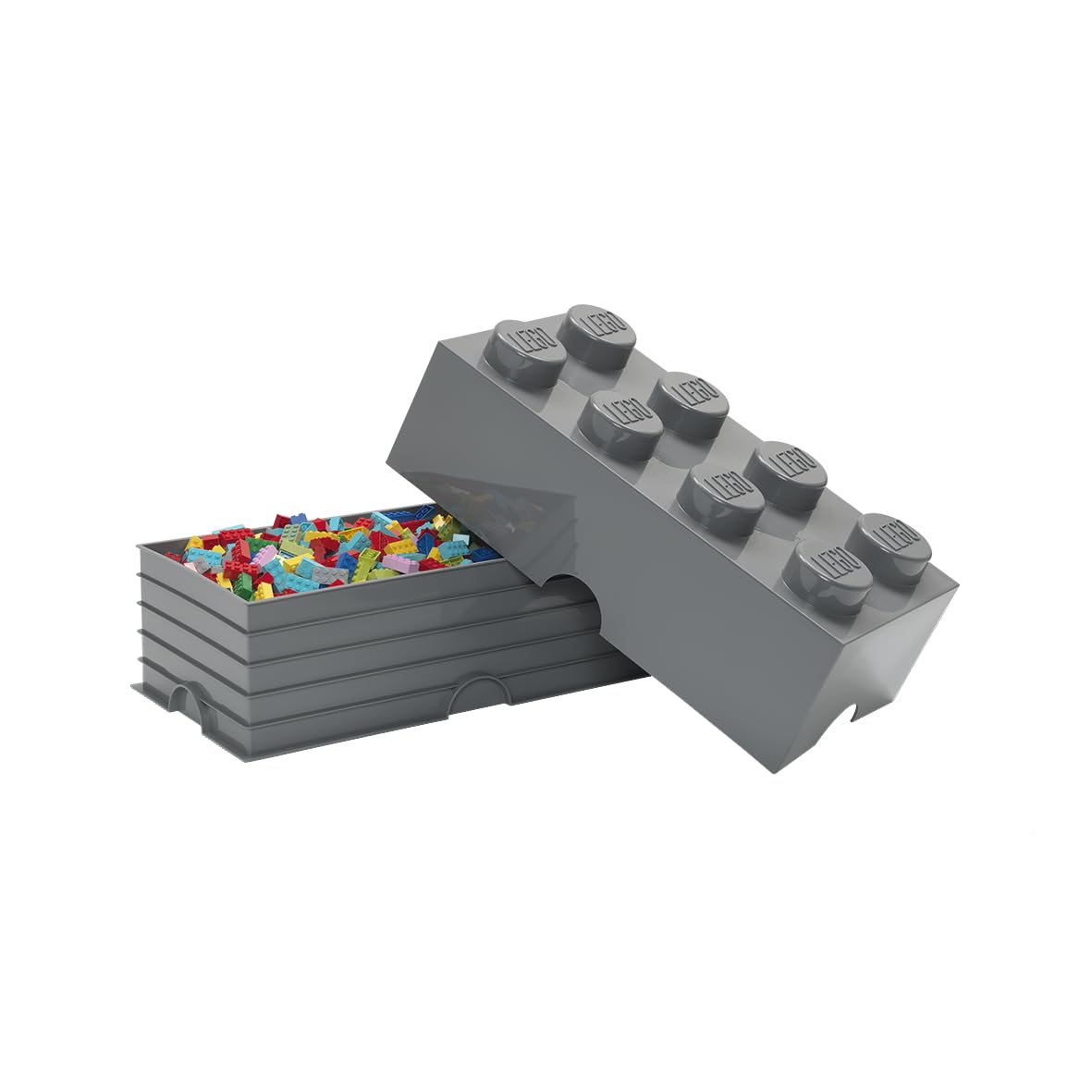 Room Copenhagen, Lego Brick Box Stackable Storage Containers - Organizational Building Blocks - 19.69 x 9.84 x 7.09 Inches - Brick 8, Dark Stone Grey