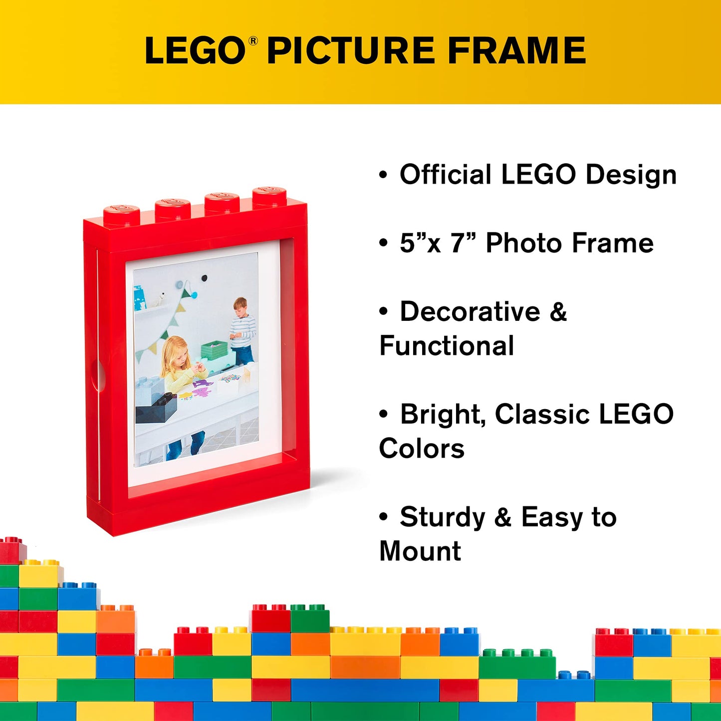 Room Copenhagen Lego Picture Frame - Stackable, Tabletop or Wall Display Photo Frame, Fits 5 x 7 in Photos, Red