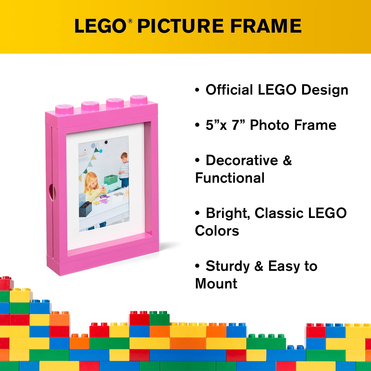 Room Copenhagen Lego Picture Frame - Stackable, Tabletop or Wall Display Photo Frame, Fits 5 x 7 in Photos, Red