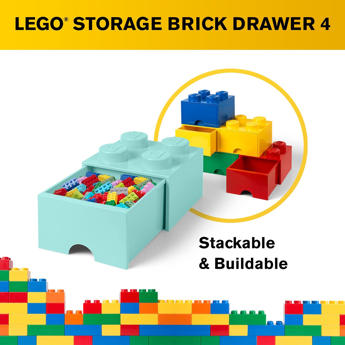 Lego Brick 4 Knobs, 1 Drawer, Stackable Storage Box