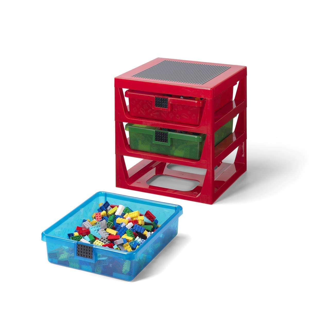 Room Copenhagen Lego 3-Drawer Plastic Storage Rack System, 13-2/3 x 12-3/4 x 15 in, Red