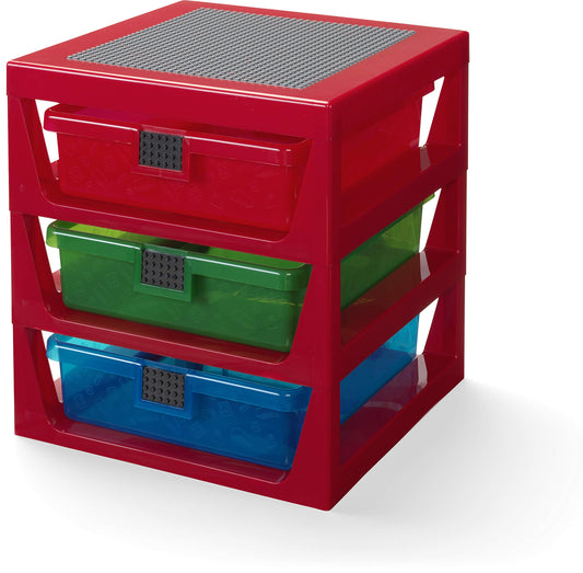 Room Copenhagen Lego 3-Drawer Plastic Storage Rack System, 13-2/3 x 12-3/4 x 15 in, Red