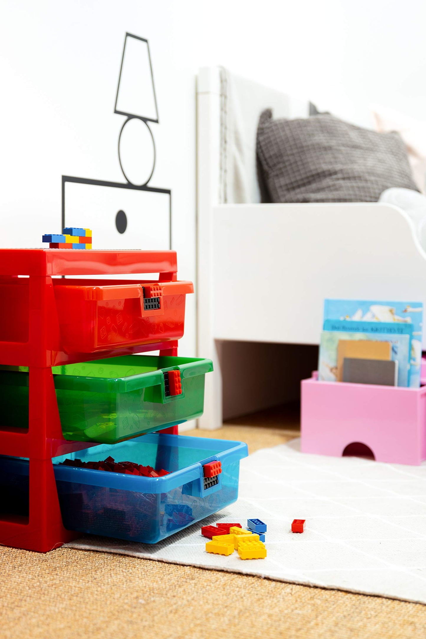 Room Copenhagen Lego 3-Drawer Plastic Storage Rack System, 13-2/3 x 12-3/4 x 15 in, Red