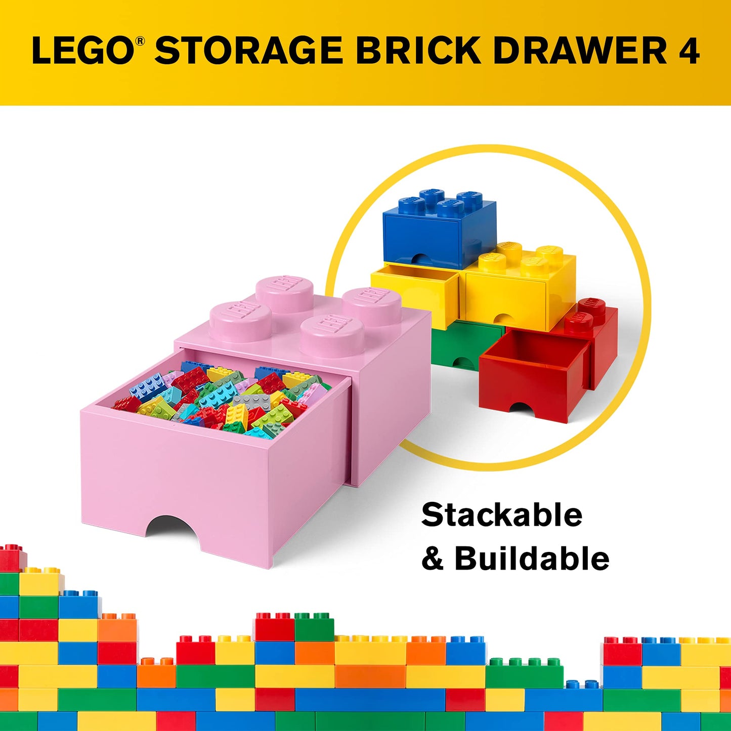 Lego Brick 4 Knobs, 1 Drawer, Stackable Storage Box