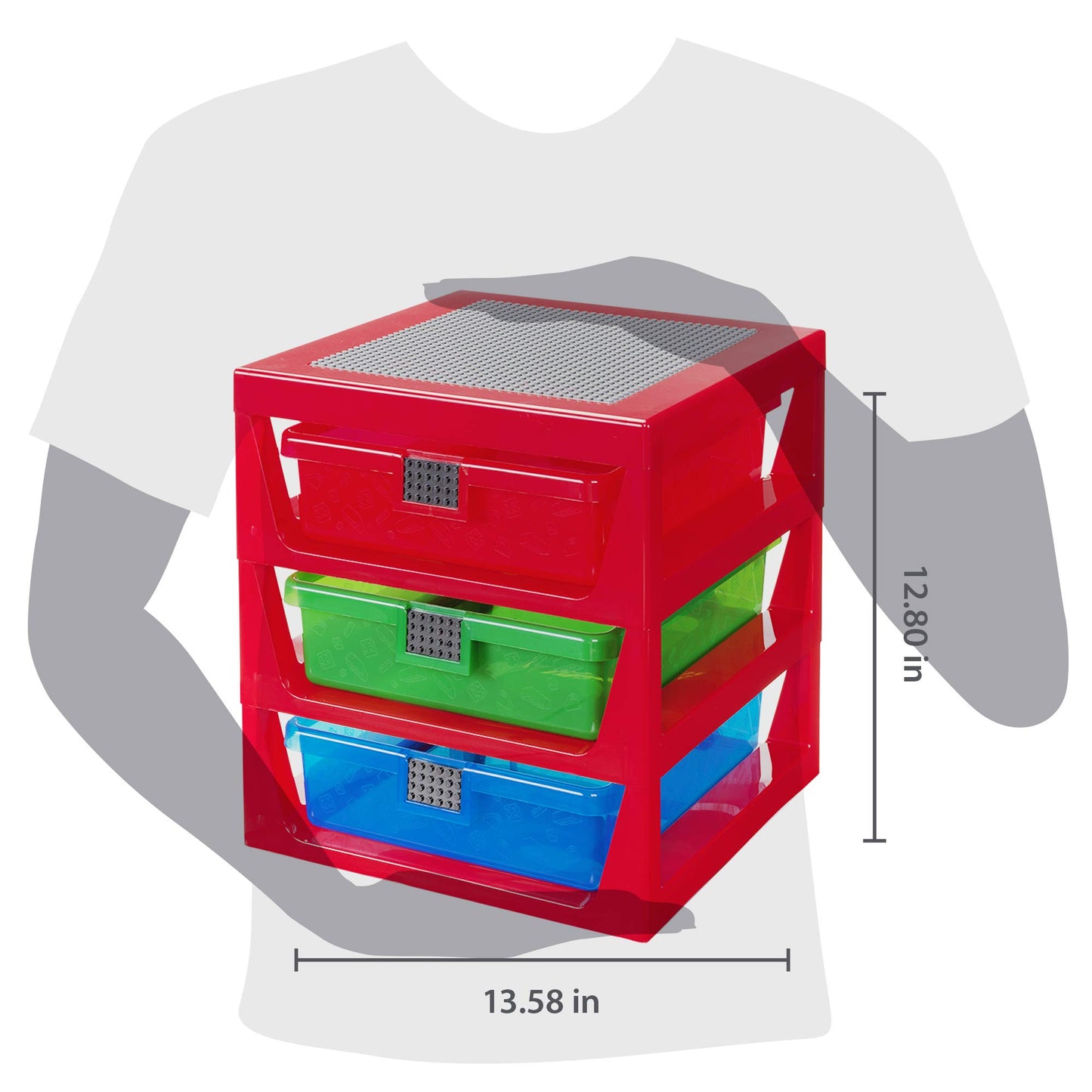 Room Copenhagen Lego 3-Drawer Plastic Storage Rack System, 13-2/3 x 12-3/4 x 15 in, Red