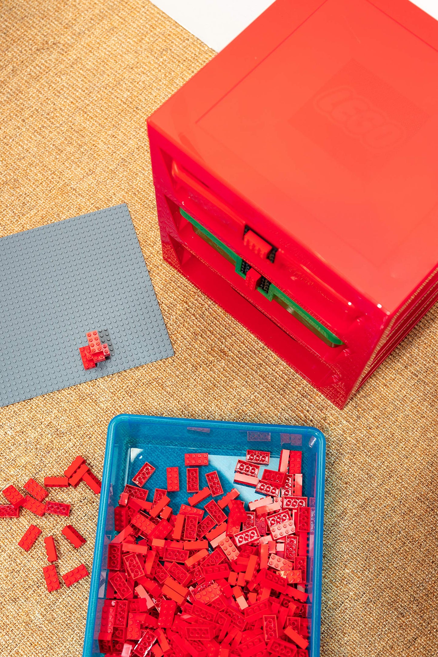 Room Copenhagen Lego 3-Drawer Plastic Storage Rack System, 13-2/3 x 12-3/4 x 15 in, Red
