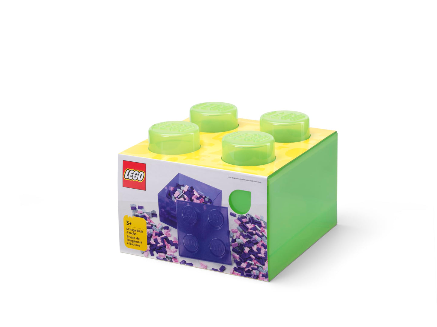 LEGO Storage Brick 4 Knobs - Stackable Plastic Storage Box with Lid for Kids and Adults Desk Organizer and Toy Box