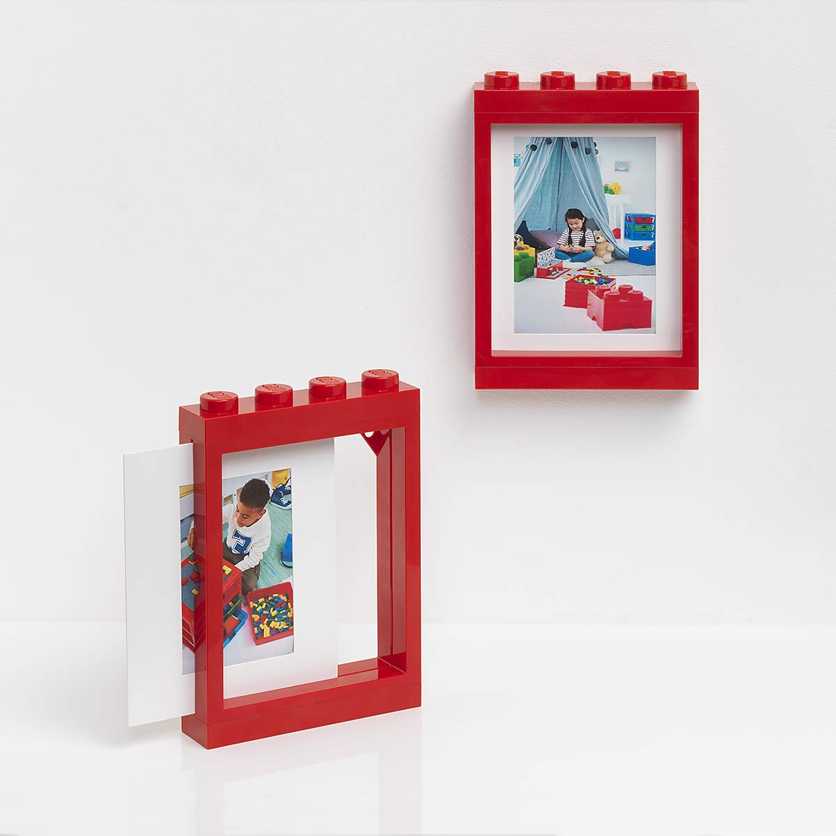 Room Copenhagen Lego Picture Frame - Stackable, Tabletop or Wall Display Photo Frame, Fits 5 x 7 in Photos, Red
