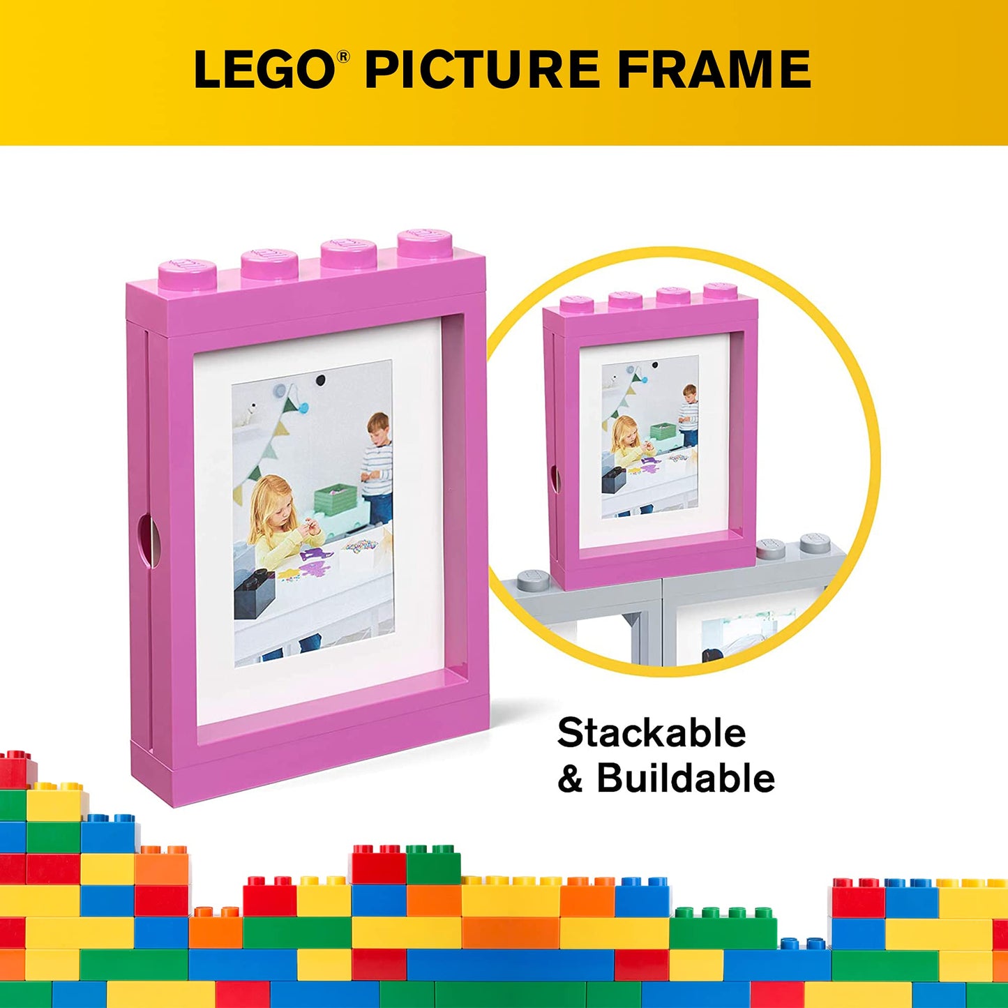 Room Copenhagen Lego Picture Frame - Stackable, Tabletop or Wall Display Photo Frame, Fits 5 x 7 in Photos, Red
